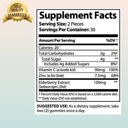 Elderberry Gummies with Vitamin C & Zinc - Immune Support | 4-Pack