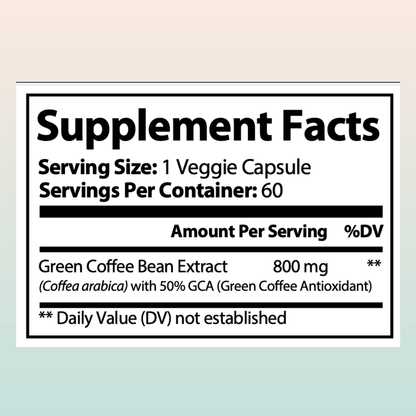 Green Coffee Bean with GCA - 800mg Capsules - Natural Antioxidant and Weight Loss