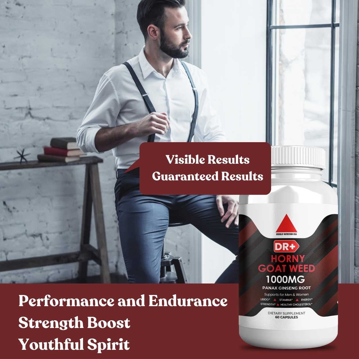 Male Performance Boost - Natural Testosterone Booster with Horny Goat Weed Extract | 2-Pack - Herblif Nutrition USA