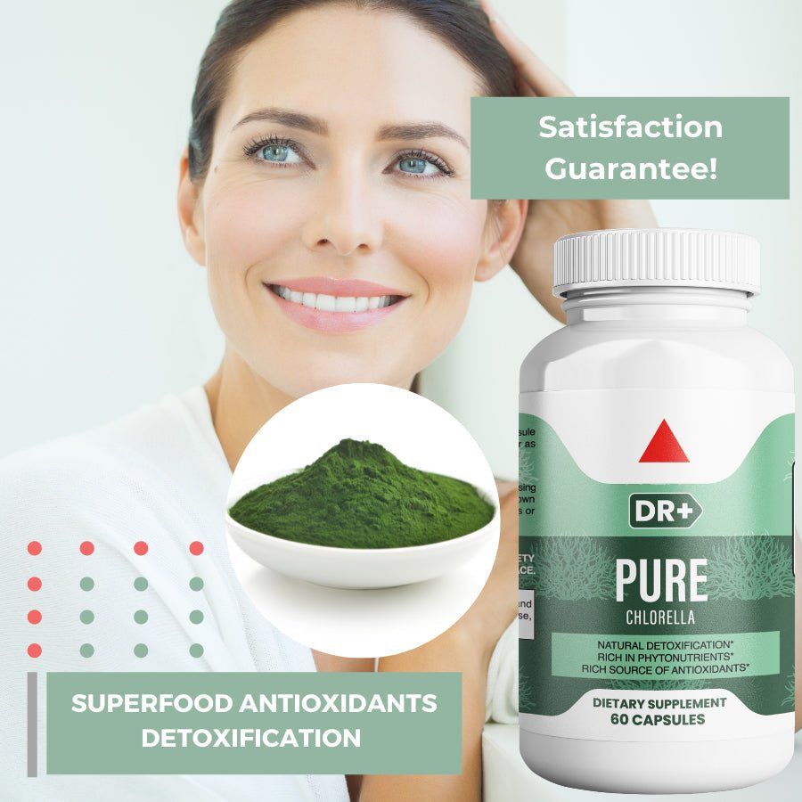 Pure Chlorella Capsules - Broken Cell Wall, Superfood, Detox, Eliminate Free Radicals - Herblif Nutrition USA